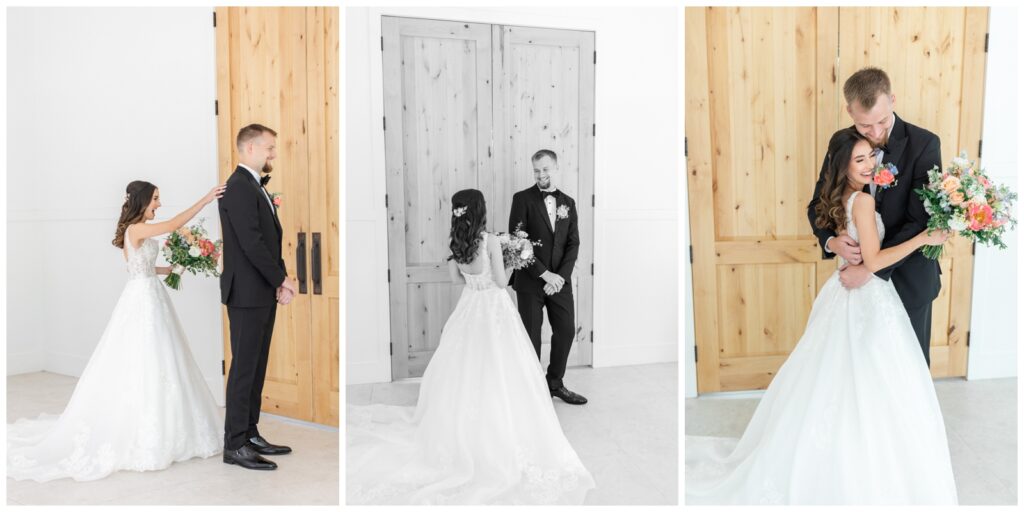 First look with bride and groom
