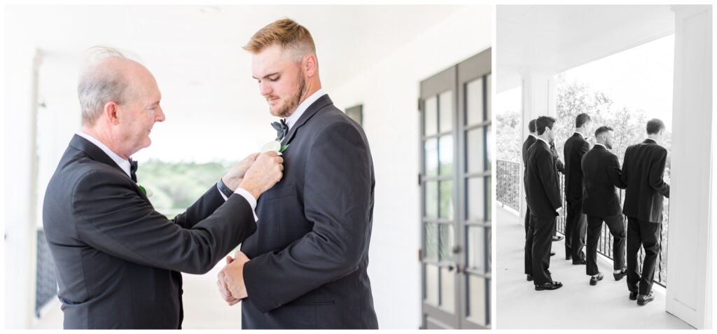 Father of groom helping groom get ready