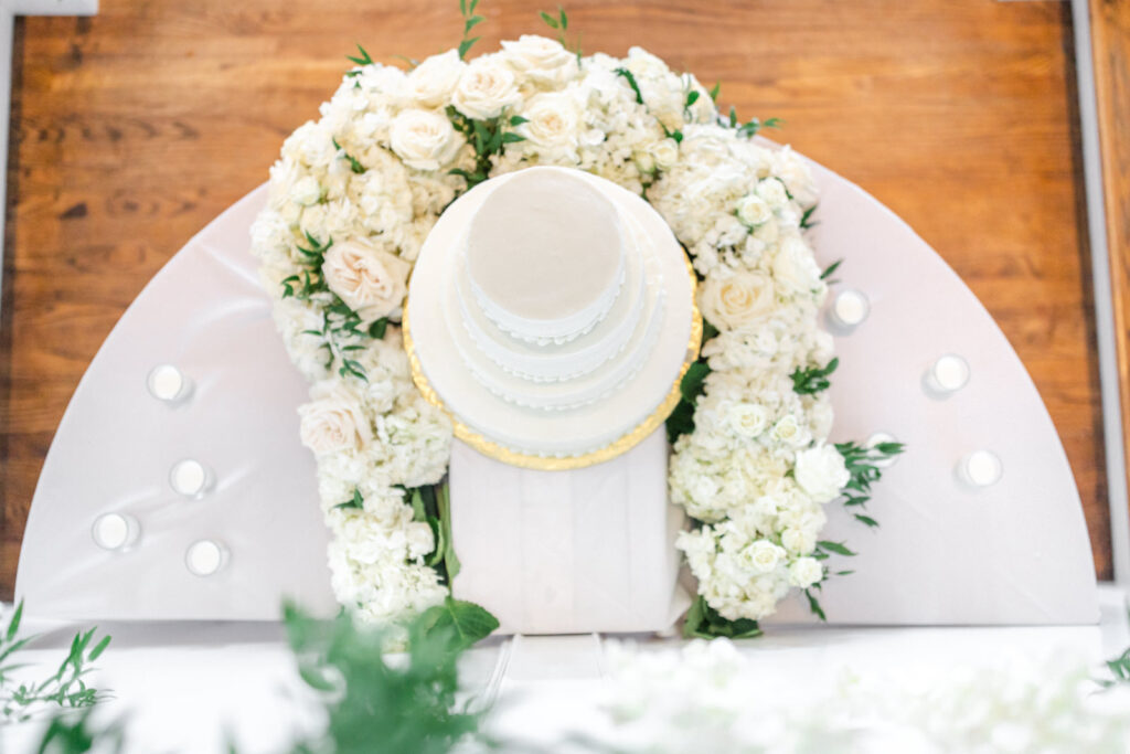 four tier white wedding cake