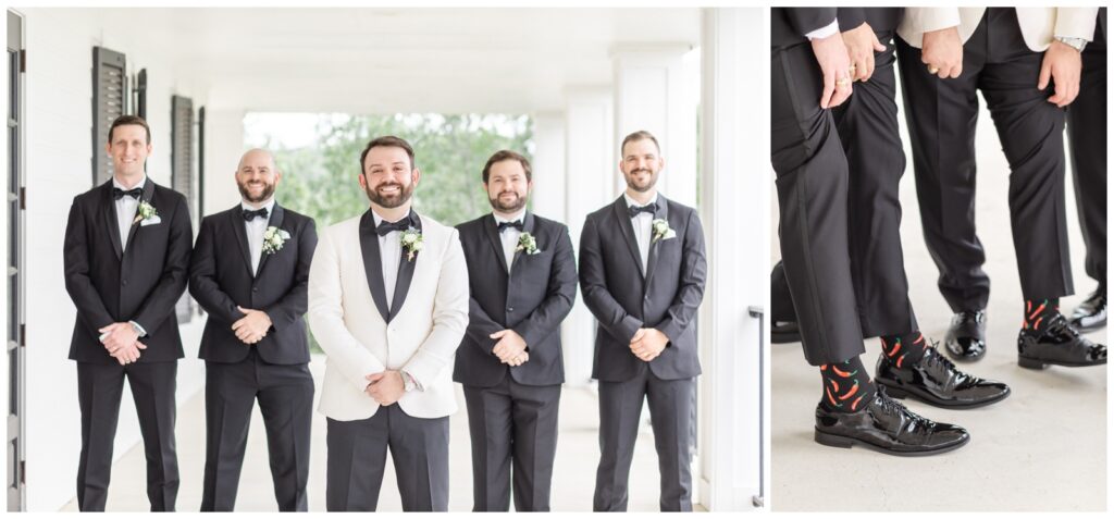 Groom and groomsmen smiling