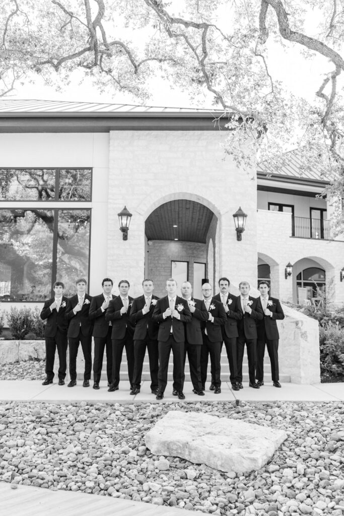 Flying V with groom and groomsmen at the preserve at canyon lake