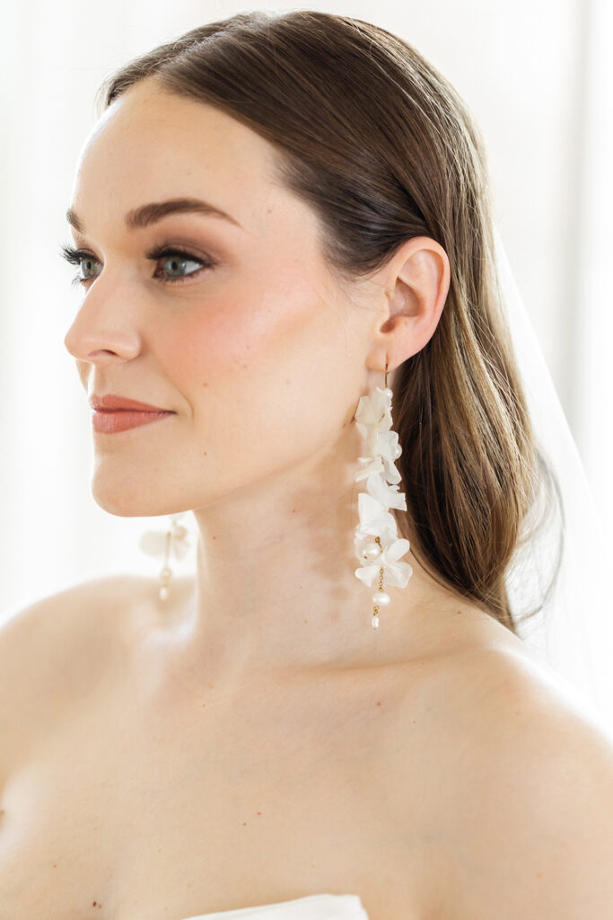 Bride with anthropologie drop earrings