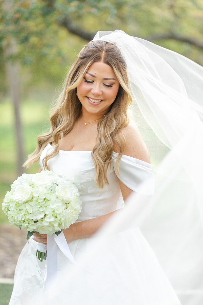 Bride's veil blowing in the wind